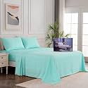 Egyptian Cotton Stripe Bed Sheets 450 TC | Sateen Finish Luxuries Hotel Comfortable 3 Pieces Flat Sheet| 1 Flat with 2 Pillow Cover Bedsheet Set for Home, Aqua Blue Stripe, 3 by 6 / Single