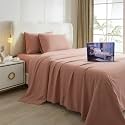 Egyptian Cotton Stripe Bed Sheets 450 TC | Sateen Finish Luxuries Hotel Comfortable 3 Pieces Flat Sheet Set| 1 Flat with 2 Pillow Cover Bedsheet Set for Home, Cameo Rose/Peach, Queen