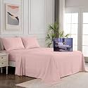 Egyptian Cotton Stripe Bed Sheets 450 TC | Sateen Finish Luxuries Hotel Comfortable 3 Pieces Flat Sheet Set| 1 Flat with 2 Pillow Cover Bedsheet Set for Home, Cameo Rose, King