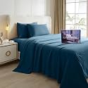 Micro Fiber Stripe Bed Sheets 450 TC | Sateen Finish Luxuries Hotel Comfortable 3 Pieces Flat Sheet Set| 1 Flat with 2 Pillow Cover Bedsheet Set for Home, Teal, 6 by 6 / Double
