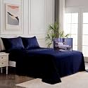 Egyptian Cotton Stripe Bed Sheets 450 TC | Sateen Finish Luxuries Hotel Comfortable 3 Pieces Flat Sheet Set| 1 Flat with 2 Pillow Cover Bedsheet Set for Home, Navy Blue Stripe, King