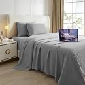 Micro Fiber Stripe Bed Sheets 450 TC | Sateen Finish Luxuries Hotel Comfortable 3 Pieces Flat Sheet Set| 1 Flat with 2 Pillow Cover Bedsheet Set for Home, Silver, 3 by 6 / Single
