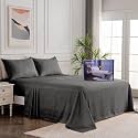 Egyptian Cotton Stripe Bed Sheets 450 TC | Sateen Finish Luxuries Hotel Comfortable 3 Pieces Flat Sheet Set| 1 Flat with 2 Pillow Cover Bedsheet Set for Home, Dark Grey Stripe, Queen
