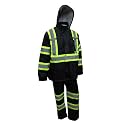 TBK66 Class 3 Rain suit, Jacket, Pants High Visibility Reflective Black Bottom with X Pattern (Set of 3, Small)
