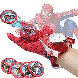 rkz spiderman web disc shooter launcher with single hand wearable glove fun game toy kids birthday return gifts multicolor