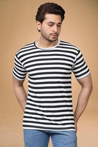 RMGARMENTMK Striped Men Round Neck Grey T-Shirt