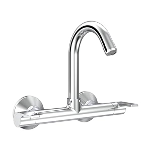 rn wall mounted sink mixer with swivel spout  hot amp cold water tap for kitchen amp bathroom  durable brass faucet with chrome finish_rnsil24g18