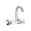 RN Wall Mounted Sink Mixer with Swivel Spout | Hot &amp; Cold Water Tap for Kitchen &amp; Bathroom | Durable Brass Faucet with Chrome Finish_RNASH24G18
