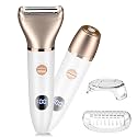 RNKR 2-in-1 Electric Shaver &amp; Bikini Trimmer for Women - Painless Hair Removal for Face/Legs/Bikini, IPX4 Waterproof, USB Rechargeable with LCD Display, White