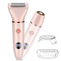 RNKR 2-in-1 Electric Shaver &amp; Bikini Trimmer for Women - Painless Hair Removal for Face/Legs/Bikini, IPX4 Waterproof, USB Rechargeable with LCD Display, Pink