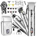 RNKR 9-in-1 Beard Trimmer for Men w/T-Blade, Foil Shaver, 12 Combs, LCD, USB-C, Travel Case - Cordless Grooming Kit