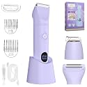 RNKR Bikini Trimmer for Women, 3 in 1 Rechargeable Electric Razor with LCD Display, Waterproof Pubic Hair Trimmer and Facial Hair Remover, Body Shaver with Travel Lock, Purple