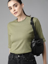 Roadster Casual Solid Women Dark Green Top