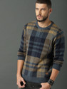 Roadster Checkered Round Neck Casual Men Grey