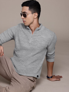 Roadster Colorblock Keyhole Neck Casual Men Grey