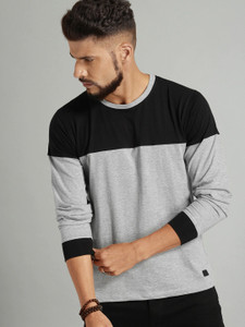 Roadster Colorblock Men Round Neck Black Grey