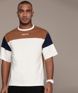 Roadster Colorblock Men Round Neck Brown T-Shirt