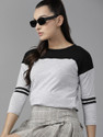 Roadster Colorblock Women Round Neck Grey T-Shirt