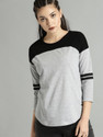 Roadster Colorblock Women Round Neck Grey T-Shirt
