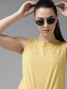 Roadster Embroidered Women Round Neck Yellow T-Shirt