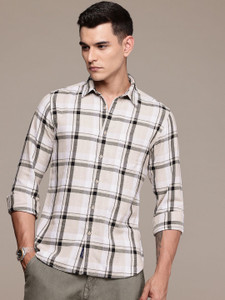 Roadster Men Checkered Casual Beige Shirt