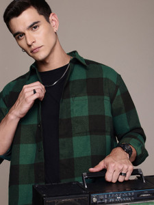 Roadster Men Checkered Casual Green Shirt