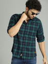 Roadster Men Checkered Casual Green Shirt