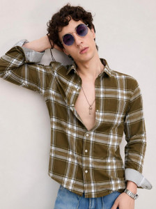 Roadster Men Checkered Casual Green White Brown