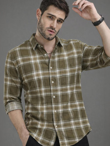 Roadster Men Checkered Casual Khaki Shirt