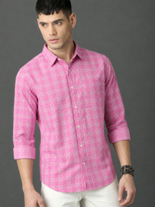 Roadster Men Checkered Casual Pink Shirt