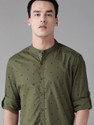 Roadster Men Printed Casual Dark Green Shirt