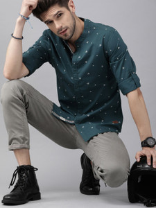 Roadster Men Printed Casual Green Shirt