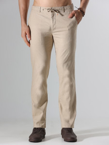 Roadster Men Relaxed Beige Pure Linen Trousers