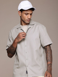 Roadster Men Self Design Casual Grey Shirt
