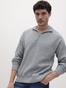 Roadster Men Self Design Collared Neck Grey