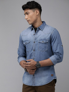 Roadster Men Solid Casual Blue Shirt
