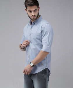 Roadster Men Solid Casual Blue Shirt
