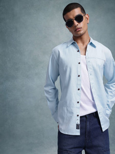 Roadster Men Solid Casual Blue Shirt