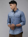Roadster Men Solid Casual Blue Shirt