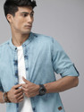 Roadster Men Solid Casual Blue Shirt