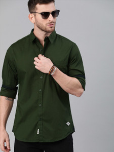 Roadster Men Solid Casual Dark Green Shirt