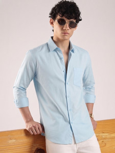 Roadster Men Solid Casual Light Blue Shirt