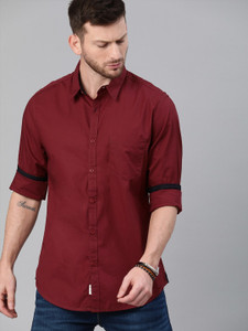 roadster men solid casual maroon shirt