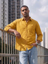 Roadster Men Solid Casual Yellow Shirt
