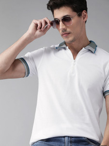 Roadster Men Solid Polo Neck Pure Cotton