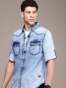 Roadster Men Washed Casual Blue Shirt