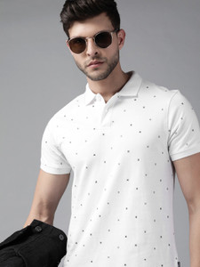 Roadster Printed Men Polo Neck White T-Shirt