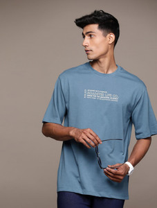 Roadster Printed Men Round Neck Blue T-Shirt