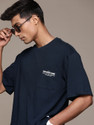 Roadster Printed Men Round Neck Blue T-Shirt