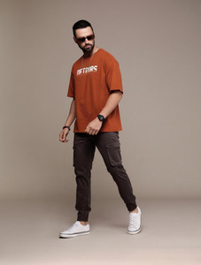 Roadster Printed Men Round Neck Brown T-Shirt